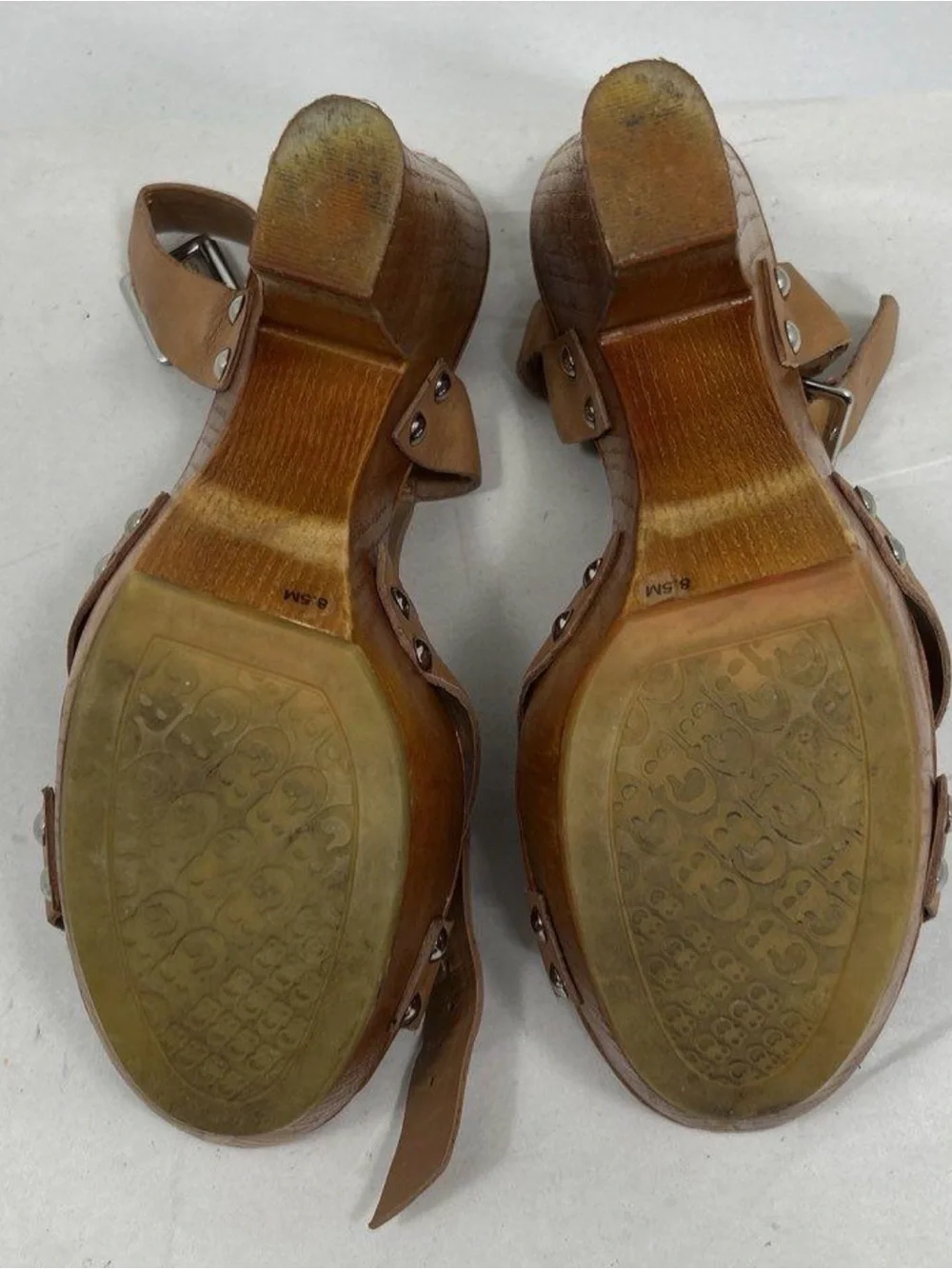Gianni Bini Tan Leather Platform Ankle-Strap Sandals